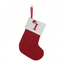 1pc Embroidered Letter Knitted Christmas Stocking Candy Gift Bag, Red,Christmas - Red - View 16