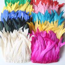 1 yard Ruban à franges de plumes de queue de coq simulées colorées de 25-30 cm, plumes teintes pour robe de mariée, jupe, artisanat, accessoire DIY, artisanat pour vêtements