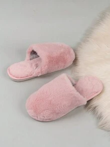 Unisex Kids Plush Thermal Slip-On Slippers, Solid Color, Casual, Indoor Slippers, Winter