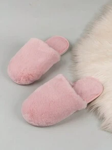 Unisex Kids Plush Thermal Slip-On Slippers, Solid Color, Casual, Indoor Slippers, Winter
