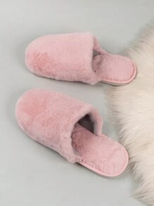 Unisex Kids Plush Thermal Slip-On Slippers, Solid Color, Casual, Indoor Slippers, Winter