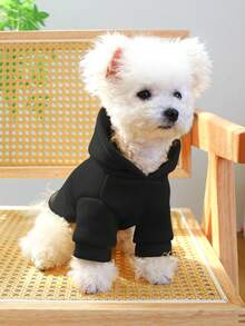 1件寵物衣服 狗貓服飾 連帽兩腿套裝 適合小型犬與中型犬 幼犬 可愛純色連帽衛衣 - 黑色 - 黑色 - 查看 2