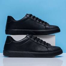 男士运动鞋，春秋季户外运动鞋，时尚硫化鞋，男士平底鞋，奢华风格 - 全黑 - 查看 3