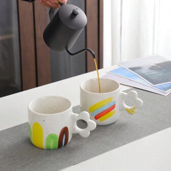 1pc Elegant Simple Handpainted Ceramic Mug, Chic Small Water Cup, High-Quality Household Breakfast Cup, Insulated Tea Cup, Coffee Cup Back To School