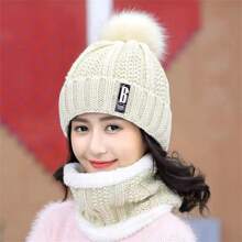Winter Korean Style Knitted Beanie Hat & Scarf 2 Pieces Set, Thermal Lined, Windproof, For Women, Mom, Cycling - A - View 12