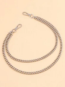 1 buc lanț pentru pantaloni din metal argintiu, stil punk, pentru femei, accesoriu vestimentar streetwear pentru blugi, geometric, cu strat dublu, model patchwork, Halloween, vară, școală, toamnă, toamnă, Halloween