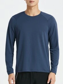 Áo sơ mi nam nhanh khô kiểu bạn trai Áo chạy bộ tay dài Áo thun thể thao tập luyện Áo thun mềm nhẹ - Màu xanh hải quân - Xem 4