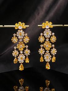 1 cặp hoa tai Cubic Zirconia nhiều màu thời trang dành cho nữ, đeo hàng ngày - Bông tai hoa nặng - Xem 5