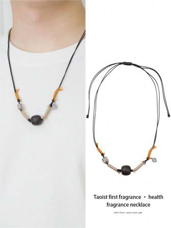  [VE] 1pc High Quality Natural Agarwood Necklace, Decorated With S925 Silver Jade, Fragrant Aura, Repels Evil & Attracts Blessings, Showcases Elegant Taste. Wears To Enhance Aura, Brings Calmness & Harmony, Suitable For Both Men & Women, Great Gift Choice For Loved Ones. Natural Gemstone Color Varies