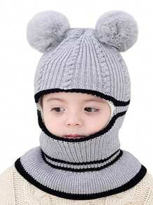1 件儿童冬帽，带面罩和围巾 - 保暖内衬针织帽 - 雙球圍脖A款 - 查看 21