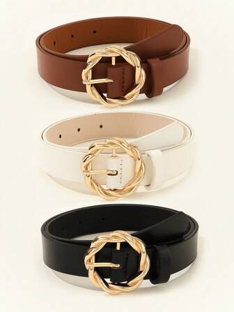 3pcs Women's Double D-Ring Belts, Fashion Elegant Versatile Waist Belts For T-Shirts/Dresses, Suitable For Daily Wear