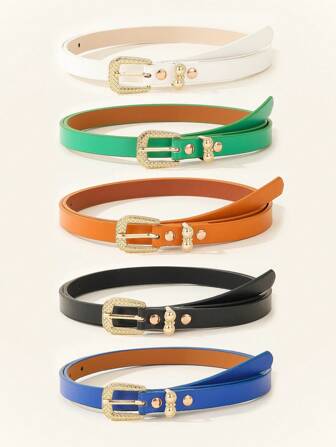 5pcs Elegant Gold Buckle Women's Dress Belt, Versatile & Practical For Everyday Wear