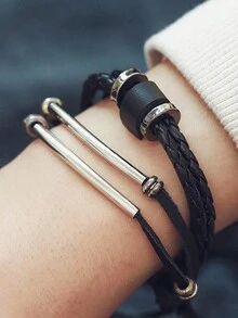 1pc Men's Fashionable Braided Multi-Layer Leather Rope Simple Leather Bracelet, Christmas, New Year, Valentine's Day Holiday Gift - Multicolor - View 6