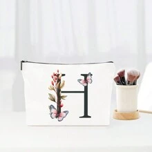 Alfabeto de flores simples Bolsa de maquiagem de lona para mulheres Bolsa de viagem para artigos de higiene pessoal portátil, Bolsa de armazenamento de cosméticos Bolsa de armazenamento de pincéis de cosméticos com fecho de zíper, Itens essenciais para viagens Itens essenciais para cruzeiros Itens essenciais para dormitórios, Presentes para madrinhas de casamento, Presentes para mães, Presentes de aniversário, Presentes para amigos e professores, Decoração para casa, Banheiro Bolsas de maquiagem Organizador de maquiagem Organizador de maquiagem Armazenamento de maquiagem - Branco - Ver 13