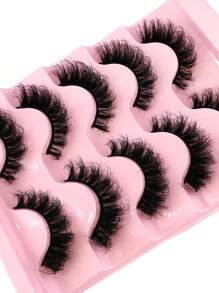 5 Pairs/Pack Natural Fluffy Faux Mink Lashes, Charming Messy Lashes, 8D Lengthening & Volumizing Lashes, Fox Eye Lifting Makeup Effect, Full Strip Lashes, Eyelash Extensions - Black - View 6