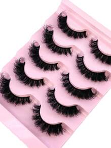 5 Pairs/Pack Natural Fluffy Faux Mink Lashes, Charming Messy Lashes, 8D Lengthening & Volumizing Lashes, Fox Eye Lifting Makeup Effect, Full Strip Lashes, Eyelash Extensions - Black - View 3