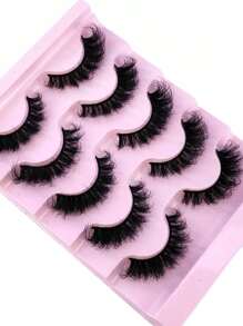 5 Pairs/Pack Natural Fluffy Faux Mink Lashes, Charming Messy Lashes, 8D Lengthening & Volumizing Lashes, Fox Eye Lifting Makeup Effect, Full Strip Lashes, Eyelash Extensions - Black - View 4