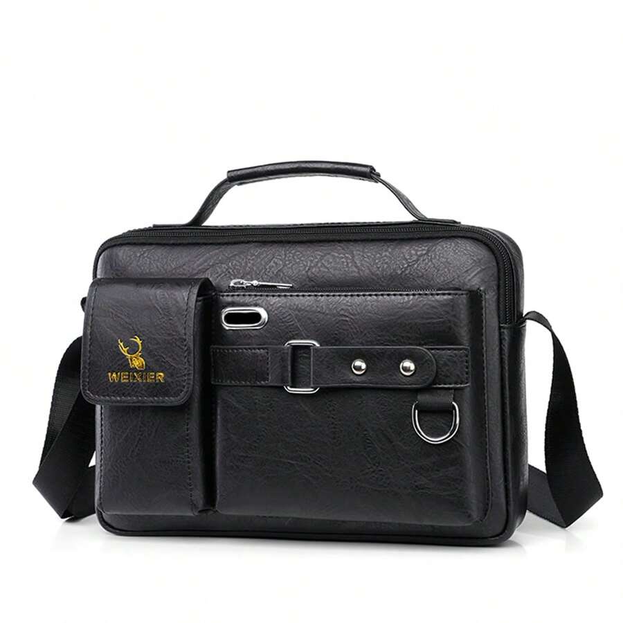 Men's Hand Bags Leather Crossbody Shoulder Bags 11" Small PU Leather Messenger Bag Shoulder Bag Crossbody Handbag Vintage Crossbody Bag For Women Men Satchel Man Purse - Black - View 1