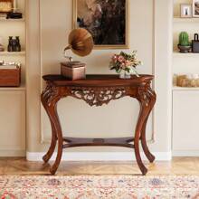 LITTLE TREE 38-Inch Antique Console Table, Victorian Half Moon Sofa Table For Entryway, Hallway, Living Room - Quả óc chó - Xem 4