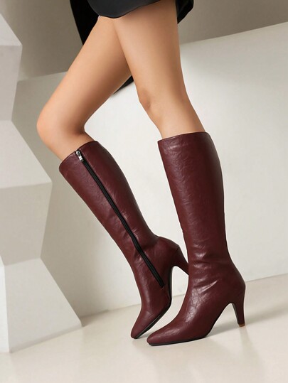 Wetkiss Kniehohe Stiefel für Damen, mit Stilettoabsatz und spitzer Zehenform, klassisch und sexy