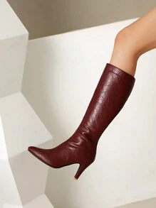 Wetkiss Knee High Boots For Women, With Stiletto Heel And Pointed Toe Design, Classic And Sexy - Red - View 6