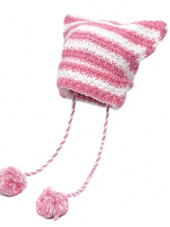 1 件女士温暖针织猫耳帽，秋冬季万圣节