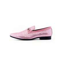 Fashion Pink Mens Glitter Dress Shoes Slip On Loafers Party - Pink - View 3