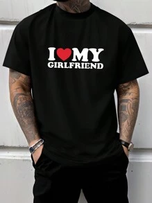 Plus Size Men's Fashionable Slogan Short Sleeve T-Shirt - Black - View 1