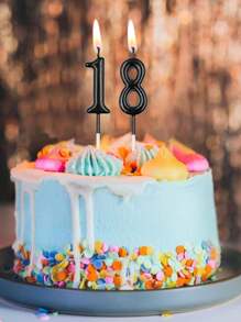 1 pieza Vela con números del 0 al 9 en color negro para decoración de tarta de cumpleaños, Vuelta al cole, Día de San Valentín