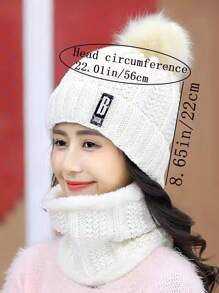 1 件-2 件套冬季颈部保暖器和针织帽套装，加厚毛绒防风防寒休闲保暖帽颈围巾 - 酒紅色 - 查看 11