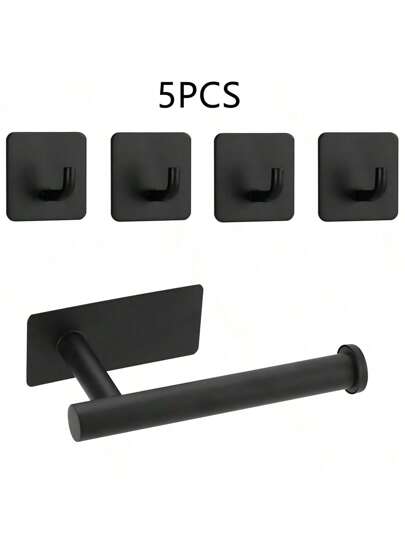 Support à papier rouleau en acier inoxydable sans perçage, support à papier toilette, boîte à mouchoirs montée au mur pour salle de bain, crochets adhésifs imperméables et robustes en acier inoxydable pour suspendre éponge, serviette, vêtements, peignoir, etc., crochets muraux et crochets de porte détachables en acier inoxydable