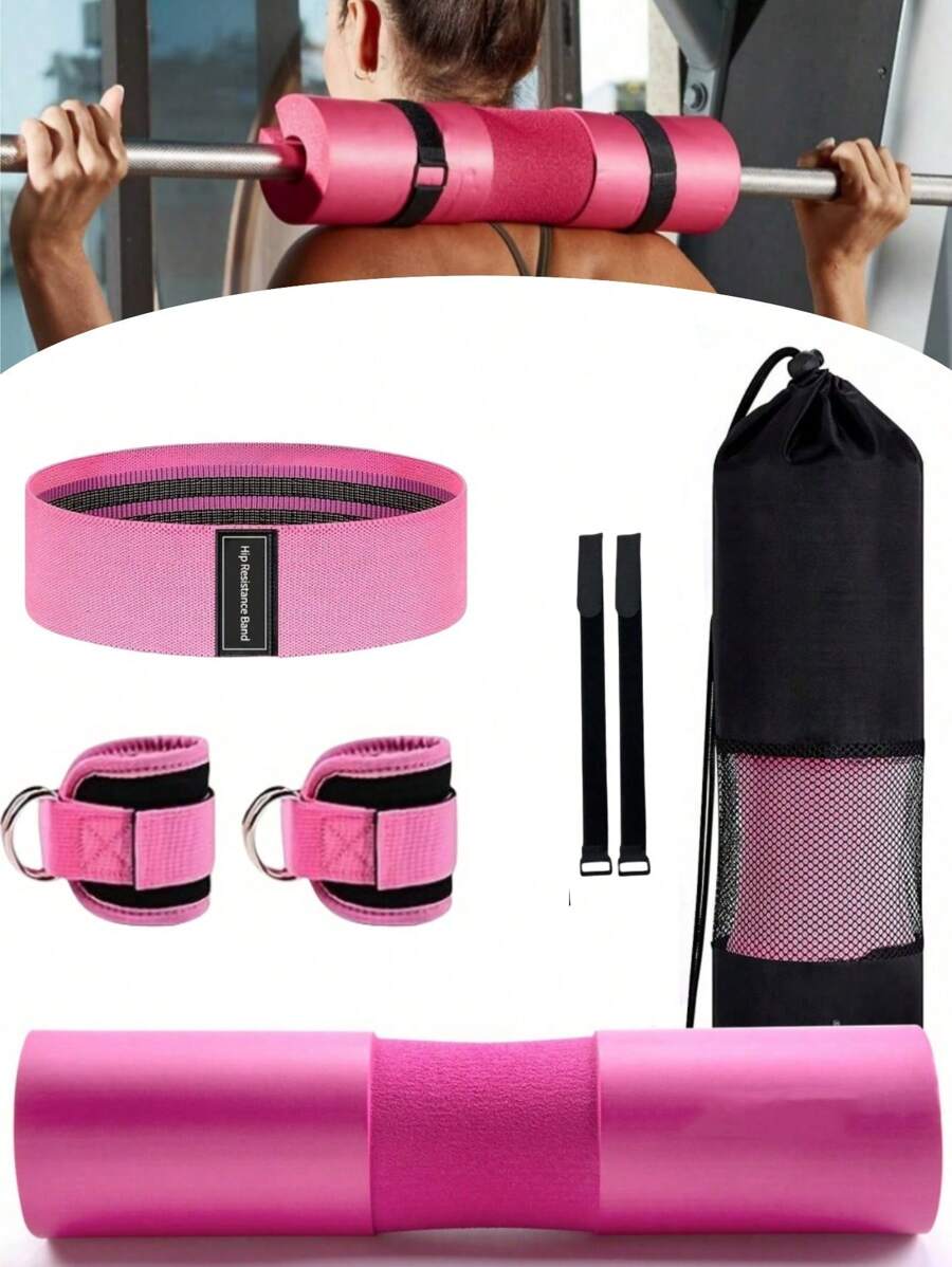 1 pieza/Set de 5 piezas Almohadilla para Sentadillas con Barra, Protección de Espuma para Hombro y Cuello para Patadas de Cadera, Sentadillas y Levantamiento de Pesas - Accesorio de Entrenamiento de Fitness para Hombres y Mujeres Accesorios de Gimnasio - Rosa - Ver 1