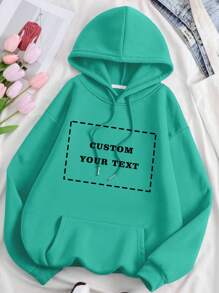 1pc Women Customized Pattern Long Sleeve Drawstring Casual Regular Hooded Sweatshirt - Mint Green - View 1