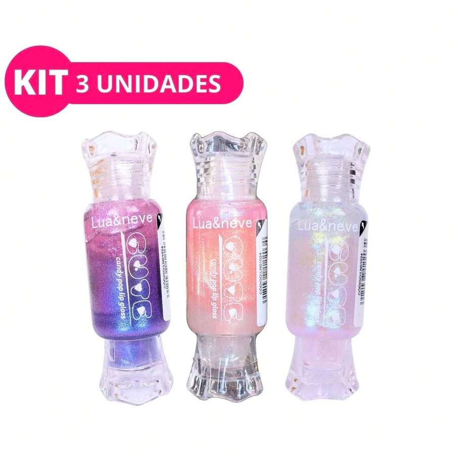 Kit 3 Lip Gloss Lipstick Glitter Glitter Cute Candy Pop Cute Moon And Snow Transparent - Nhiều màu - Xem 1