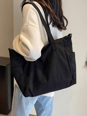 秋冬新款灯芯绒单肩斜挎手提包，容量大，口袋多，适合日常使用、通勤、大学和学习。，新款秋冬女包，最佳秋季钱包