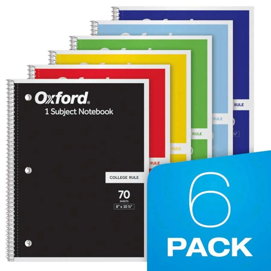 Sổ tay lò xo 6 quyển/bộ, Sổ tay lò xo tiêu chuẩn của Mỹ, 70 trang, Có thể tháo rời, Thiết yếu cho việc học tập, văn phòng và kinh doanh