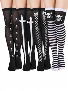 Briartw 4 Pares de Meias Longas Acima do Joelho para Halloween, Meias para Cosplay de Festival, Y2k