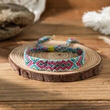 1pc Bohemian Fabric Tassel Handmade Woven Bracelet, Colorblock Summer Holiday Style