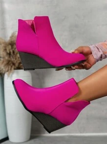Fuchsia Wedge Ankle Boots With Side Zipper - Perfect For Casual Outings, Parties, And Everyday Chic Looks - Fuchsia - View 1