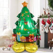 1pc 特大圣诞树气球，4D圣诞树，圣诞聚酯膜气球，适用于圣诞派对装饰，主题活动及场景装饰，2025新年装饰，新年派对家居室内外装饰 - 彩色 - 查看 5