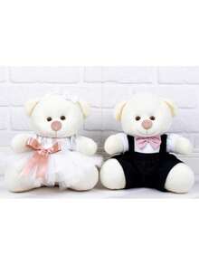 Couple Of Bears For Engagements And Wedding Parties Plush Straw Page Boy And Flower Girl With Colorful Bow And Ties - 26 Cm - 乾枯玫瑰色 - 查看 2