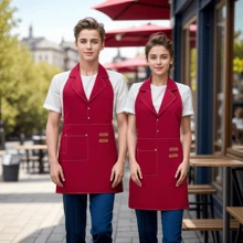 1 件西装领围裙，餐厅咖啡厅面包店女服务员制服，男女通用围裙，适用于厨房工作、厨师和服务员 - 彩色 - 查看 6