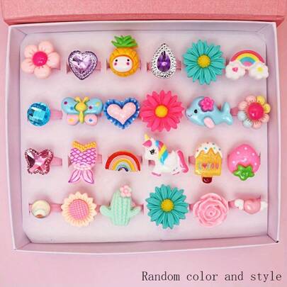 10pcs/Set Assorted Cartoon Rings, Girls Role Play & Dress Up Rings, Colorful Rings, Gift For Daughter/Granddaughter, Birthday/Party Favors (No Box, Random Styles)