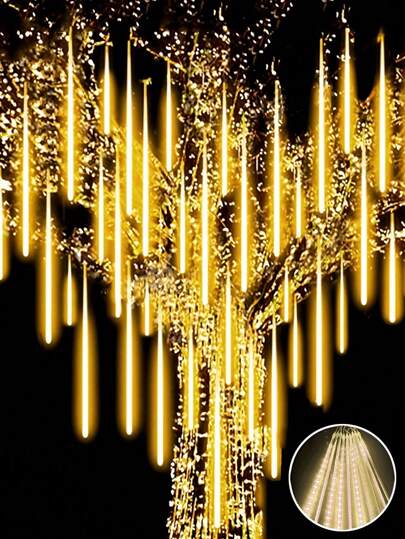 1pc Solar Outdoor Christmas Lights, Solar Rain String Lights, 8 Light Tubes 192LED Meteor Shower Lights, Rain, Snow Fall Icicle Cascade Lights For Christmas Decoration Wedding Party Lights, 2pcs/4pcs Solar Outdoor Lights, LED Decorative Solar Garden Lights Christmas Decoration,Christmas Lights,Fairy Lights