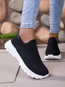 Bottes chaussettes à enfiler pour femmes automne-hiver. Nouvelles bottes courtes en tricot élastique. Chaussures-chaussettes décontractées à semelle épaisse. Baskets mode respirantes