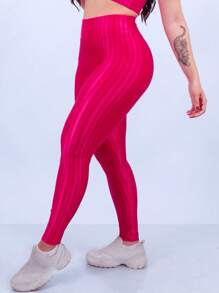 Women's 3D Leggings Polyamide Gym Fitness Casual Fit Premium Non-Transparency High Waist - Màu Hồng Tươi - Xem 2