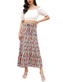 Falda bohemia de media-cintura para mujer - Flor blanca - Ver 1