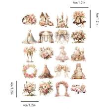 20张彩色复古浪漫婚礼剪贴簿贴纸，适用于日记本、返校季剪贴簿、趣味贴纸、笔记本电脑贴纸、Kindle手机贴纸 - 彩色 - 查看 2