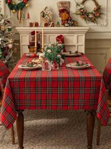 1pc Checkered Christmas Tablecloth - Red Buffalo Plaid Christmas Tablecloth, Spill-Proof & Washable, Suitable For Dining, Parties And Holiday Decor, Halloween, Halloween Decoration