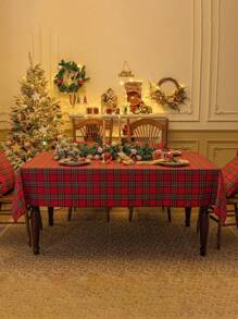 1pc Checkered Christmas Tablecloth - Red Buffalo Plaid Christmas Tablecloth, Spill-Proof & Washable, Suitable For Dining, Parties And Holiday Decor, Halloween, Halloween Decoration